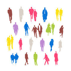 Vector silhouettes of people drawn by brush. Brush strokes in the form of black silhouettes of people