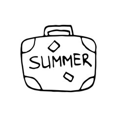 Single element of suitcase in doodle summer set. Hand drawn vector illustration for greeting cards, posters, stickers and seasonal design.