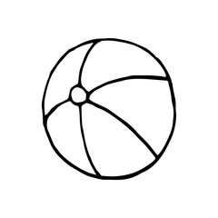 Fototapeta premium Single element of rubber ball in doodle summer set. Hand drawn vector illustration for greeting cards, posters, stickers and seasonal design.