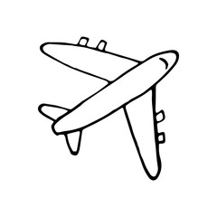Single element of airplane in doodle summer set. Hand drawn vector illustration for greeting cards, posters, stickers and seasonal design. © anntre