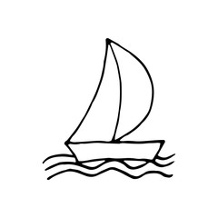 Single element of boat in doodle summer set. Hand drawn vector illustration for greeting cards, posters, stickers and seasonal design.
