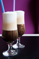 Ice Greek coffee on a restaurant's table
