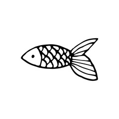Cute doodle single fish. Underwater world for child coloring book and summer design.