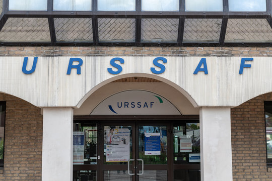 Calais, France - May 07, 2019 : Urssaf logo on building, office government agency collect social contributions