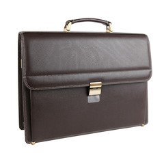 Business bag or case in brown leather. Isolated on white