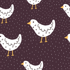 Seamless pattern with cartoon birds, decor elements on a neutral background. Flat simple vector ornament. hand drawing. nature theme. design for fabric, textile, wrapper, print