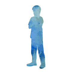 vector, on a white background, blue watercolor silhouette of a child, boy