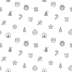 Seamless pattern with party and Christmas icon on white background. Included the icons as gift, tree, decorating, bell, Christmas ornament And Other Elements.