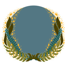 Obraz premium Round Frame with flowers and leaves on colored round background. Vector illustration