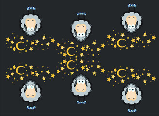 a sheep with night stars on a dark background, vector illustration, pattern