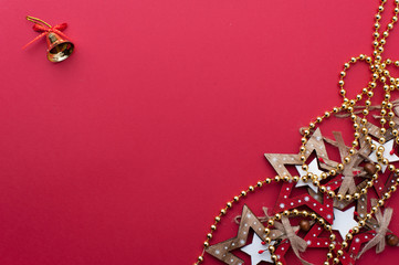 Wooden Christmas Stars on Red Background