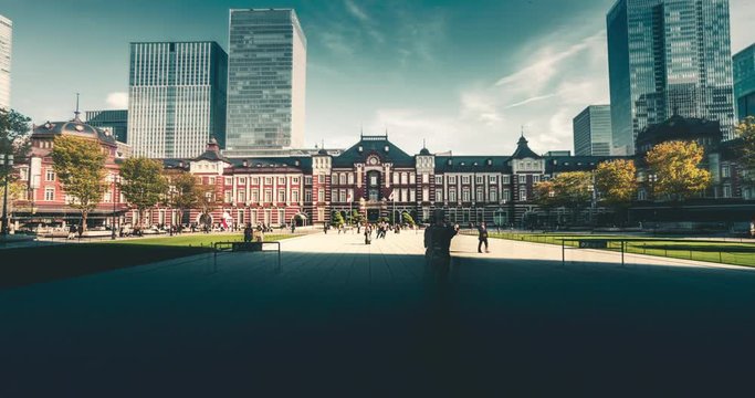 Hyperlaspe of Tokyo train station in sunny day, Tokyo, Japan