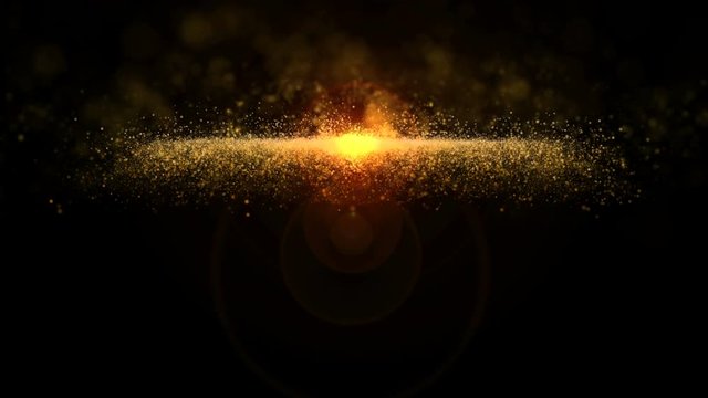 Gold wave music and small gold dust cell particles dance motion on digital form background. Modern technology style cell move on wave. Effect movement of curve design Coronavirus  covid-19 bio virus.
