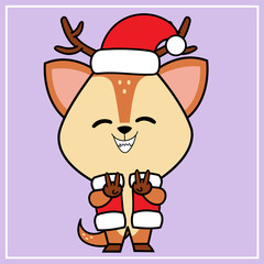 Cute Kawaii Hand Drawn Icon Clipart Deer Character Illustration With Christmas Costume - 9