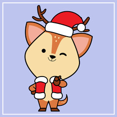 Cute Kawaii Hand Drawn Icon Clipart Deer Character Illustration With Christmas Costume - 10