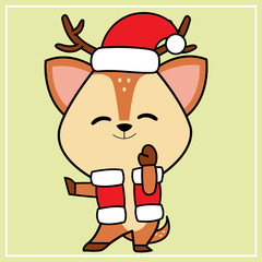 Cute Kawaii Hand Drawn Icon Clipart Deer Character Illustration With Christmas Costume - 17