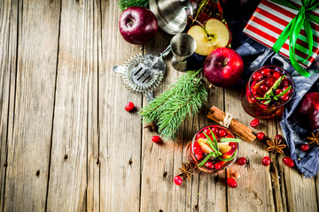 Winter hot sangria cocktail