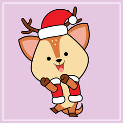 Cute Kawaii Hand Drawn Icon Clipart Deer Character Illustration With Christmas Costume - 3