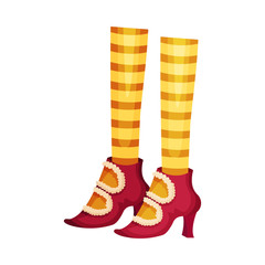 Elf Legs in Striped Patterned Stockings and Funny Shoes With Jingle Bell Vector Item