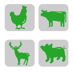 Set of ecology icons, chicken, cow, deer, pig