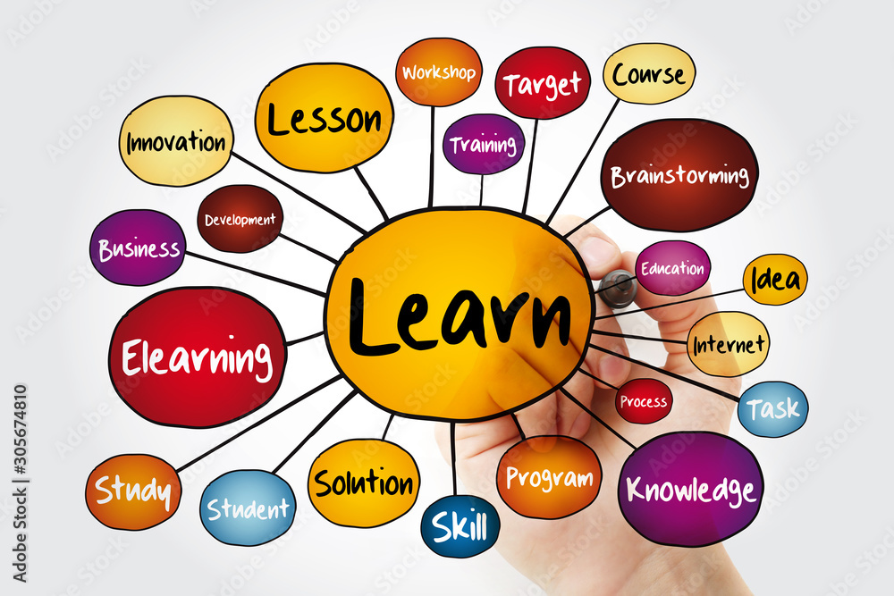 Poster learn mind map flowchart with marker, education concept for presentations and reports