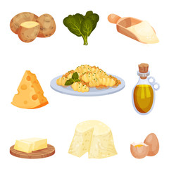 Gnocchi Ingredients Vector Set. Bundle of Products Needed for Gnocchi Cooking