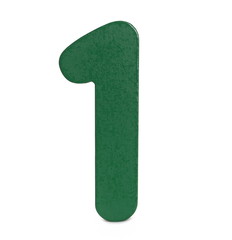 Green educational number block one for children, isolated on white background