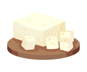 Cubes of Feta Lying on Wooden Board Vector Item
