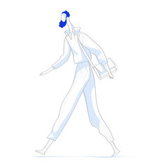Sketch of a creative bearded man walking with bag - Vector 