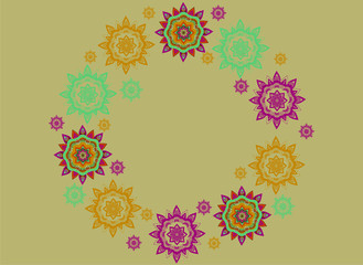Mandala vector image (blue, yellow, purple), vector illustration