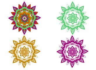 Four mandala vector image (blue, yellow, purple), vector illustration
