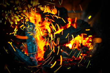 Bonfire with sparks flying around