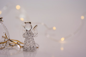 Christmas glass angel. Serpentine. Christmas toys on a white background