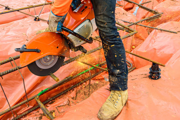 Australian builder performing steel fixing works