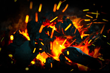 Bonfire with sparks flying around