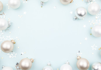 Fototapeta na wymiar holiday balls on pastel blue background