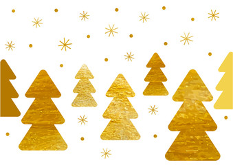 Golden fir trees and snowflakes, festive vector