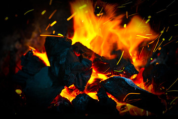 Bonfire with sparks flying around
