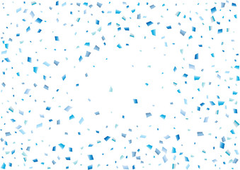 Festive blue rectangle confetti background. Abstract frame confetti texture for holiday, postcard, poster, website, carnival, birthday, children's parties. Cover confetti mock-up. Wedding card layout