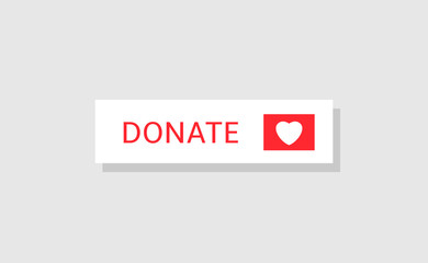 Donate button icon. Red button with white heart for your website, Philanthropy, charity and volunteering symbol Web design element