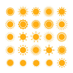 Sun icon set. Orange Summer symbols for graphic and web design