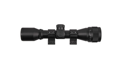 modern black optical scope for weapon isolated on whited. sight scope isolated on white back.
