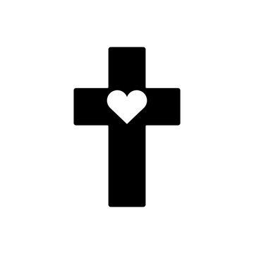 Christian cross with heart church logo template.