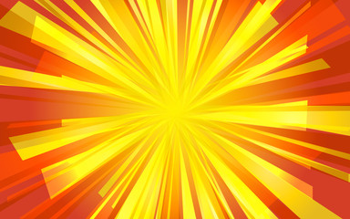 Festive background of bright colorful speed lines. Effect motion lines for comic book and manga. Radial sunbeams from center of frame with effect explosion. Template for web and print design. Vector
