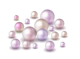 Pack nature ,sea pearl background with small and big white pearls . Vector illustration