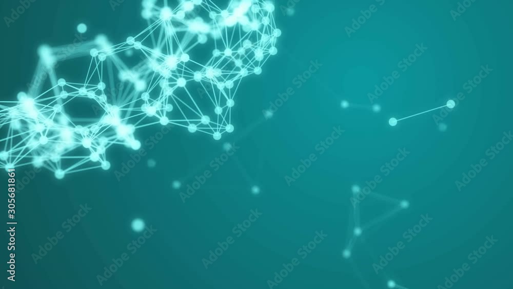 Poster abstract blue geometrical background with moving lines and dots. looping cg animation bog data