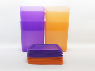 Colorful Artistic Modern Plastic Food Container for Kitchen Snack or Seasoning Storage Appliances in White Isolated Background