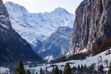 amazing touristic alpine village in winter  Lauterbrunnen  Switzerland  Europe