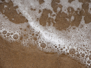 foamy wave on yellow sand by the sea