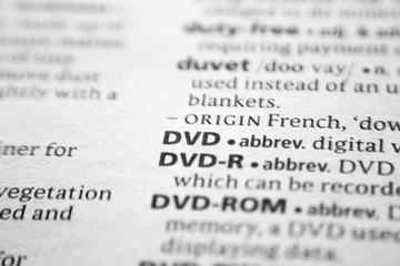 Fototapeta premium Word or phrase DVD in a dictionary.